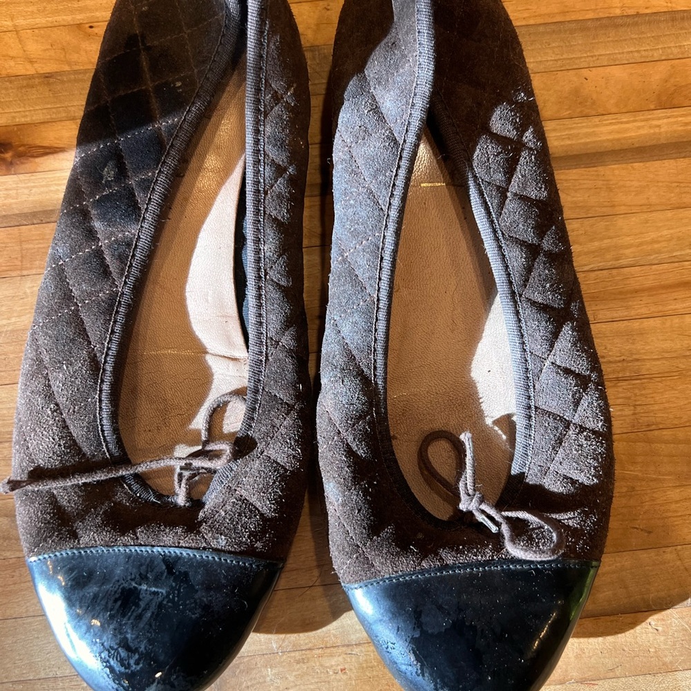 Brown leather quilted, ballet flats